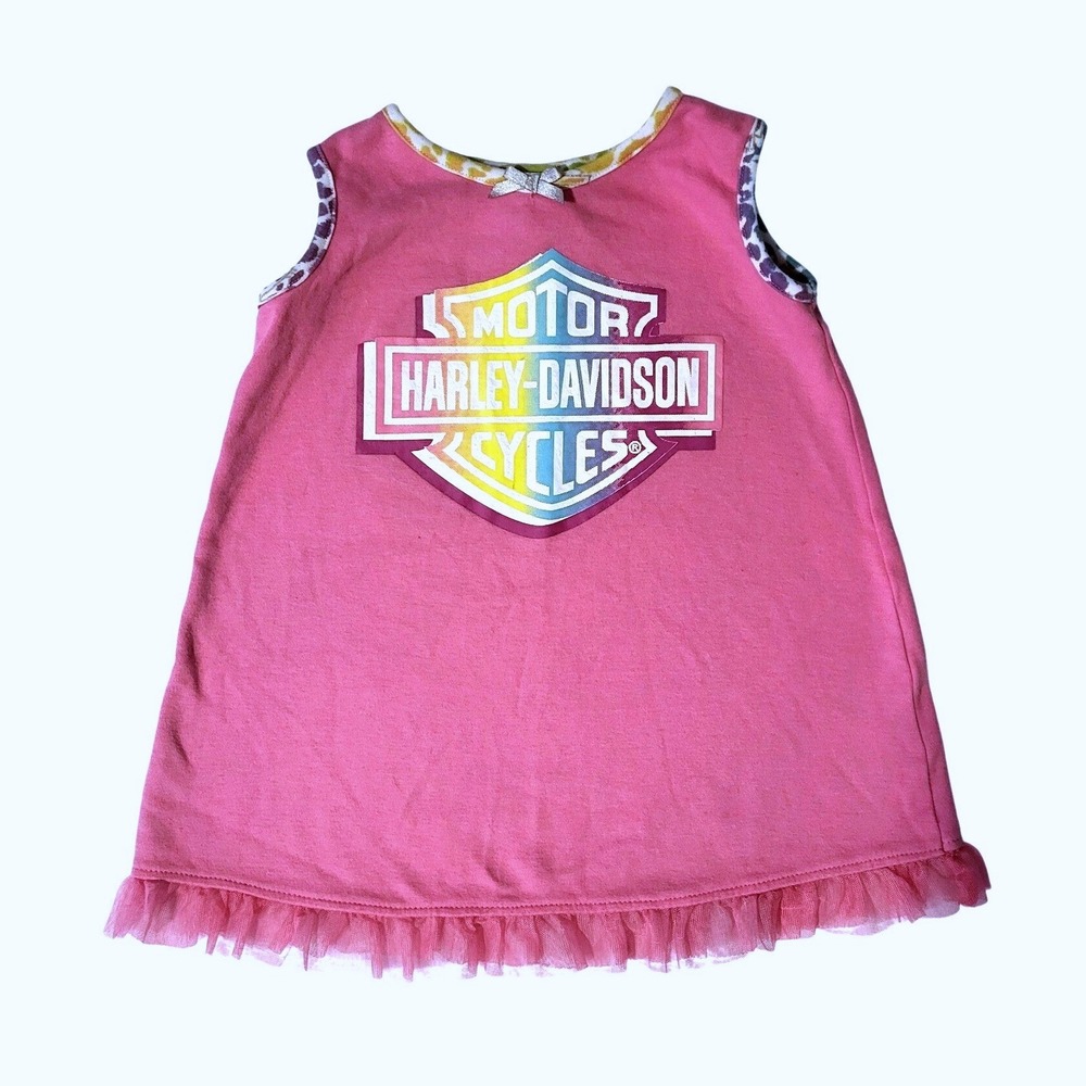 Harley Davidson Dress Girls 2T Pink Pastel Large Graphic Logo Biker Baby‎ Summer